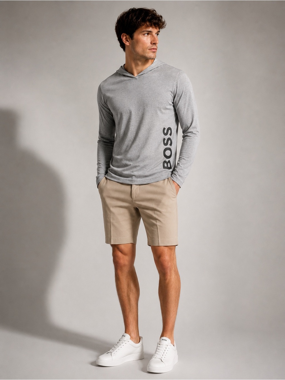 BOSS Hugo Boss Identity Gray Long Sleeve Hoodie Shirt Lounge NWOT M